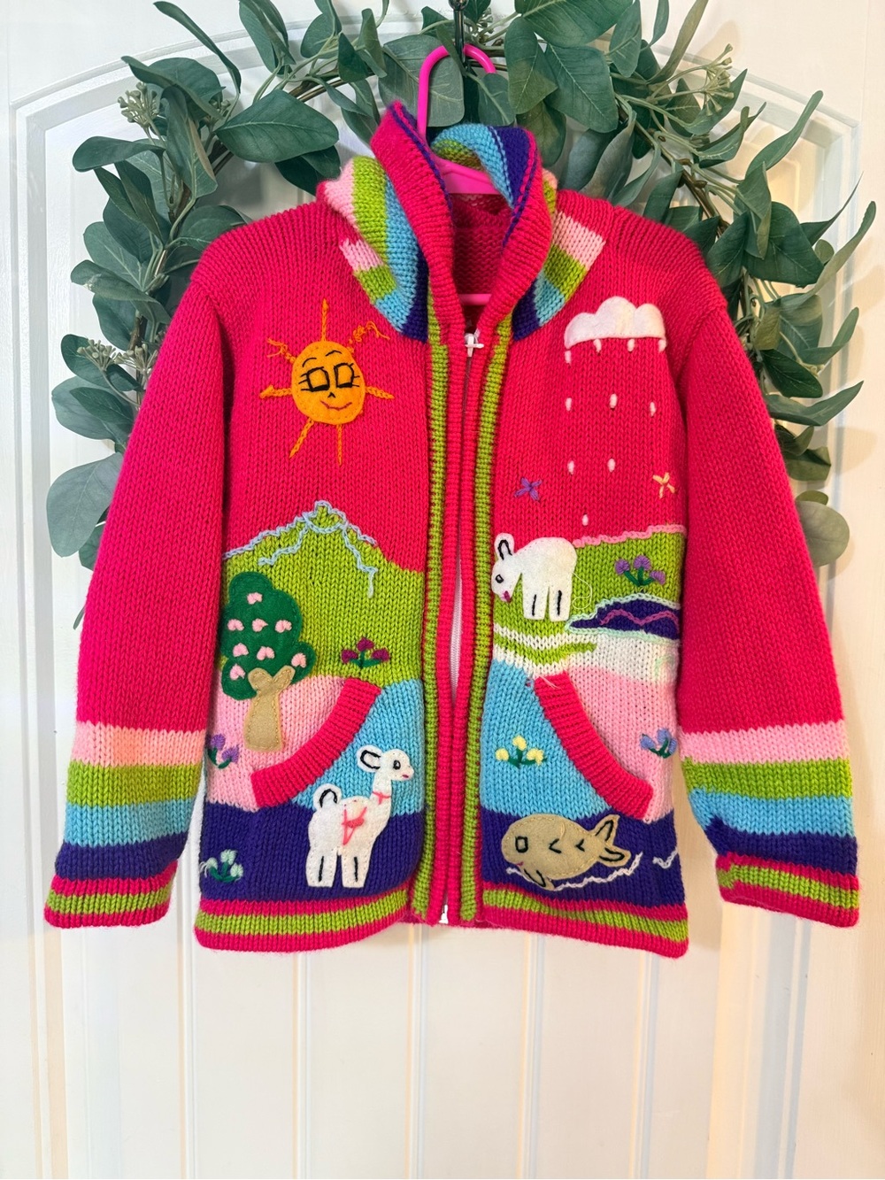 💫10/$25 • Colorful Hand-Knit Animal & Landscape Zip Cardigan